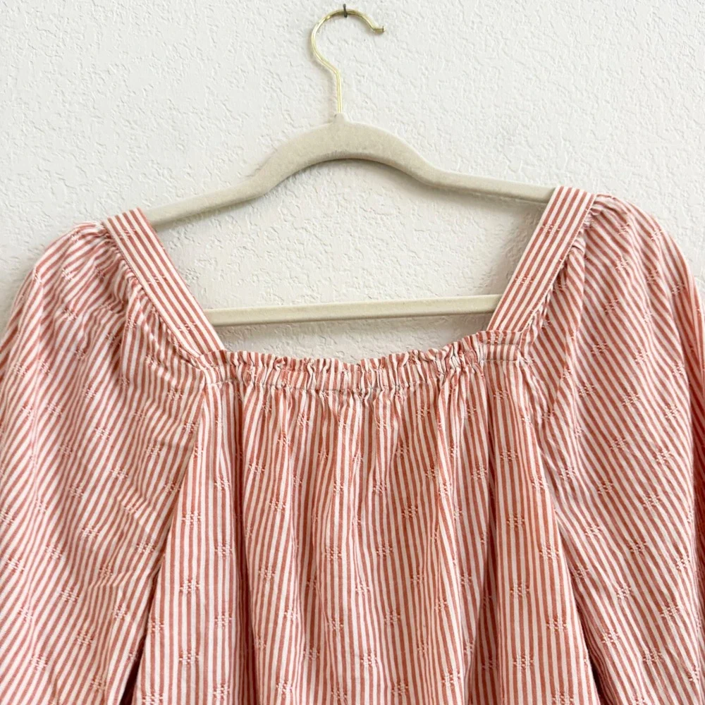 Madewell Womens Red White‎ Striped Cotton Puff Sleeve Button Front Crop Top M